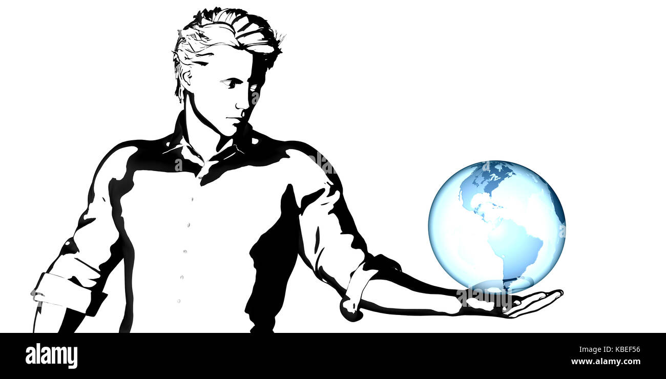 Businessman Looking Into Globe as a Crystal Ball Stock Photo - Alamy