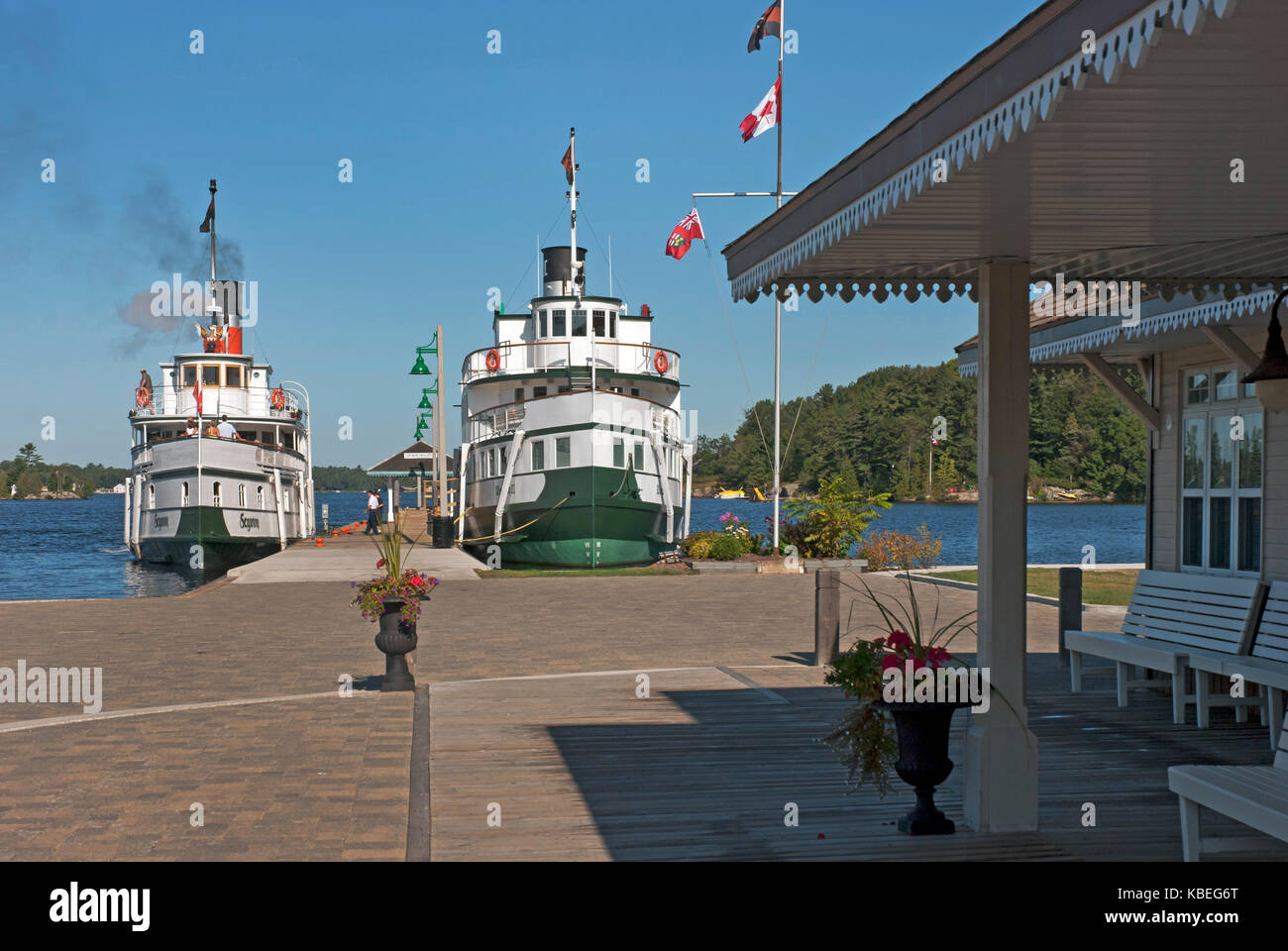 Vintage steam boats at Gravenhurst, Ontario pier in Muskoka region