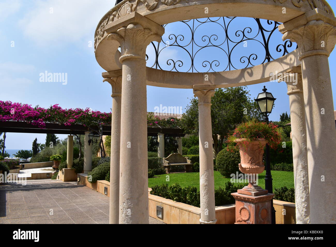 The beautiful gardens of the Elysium hotel in Paphos, Cyprus. Stock Photo