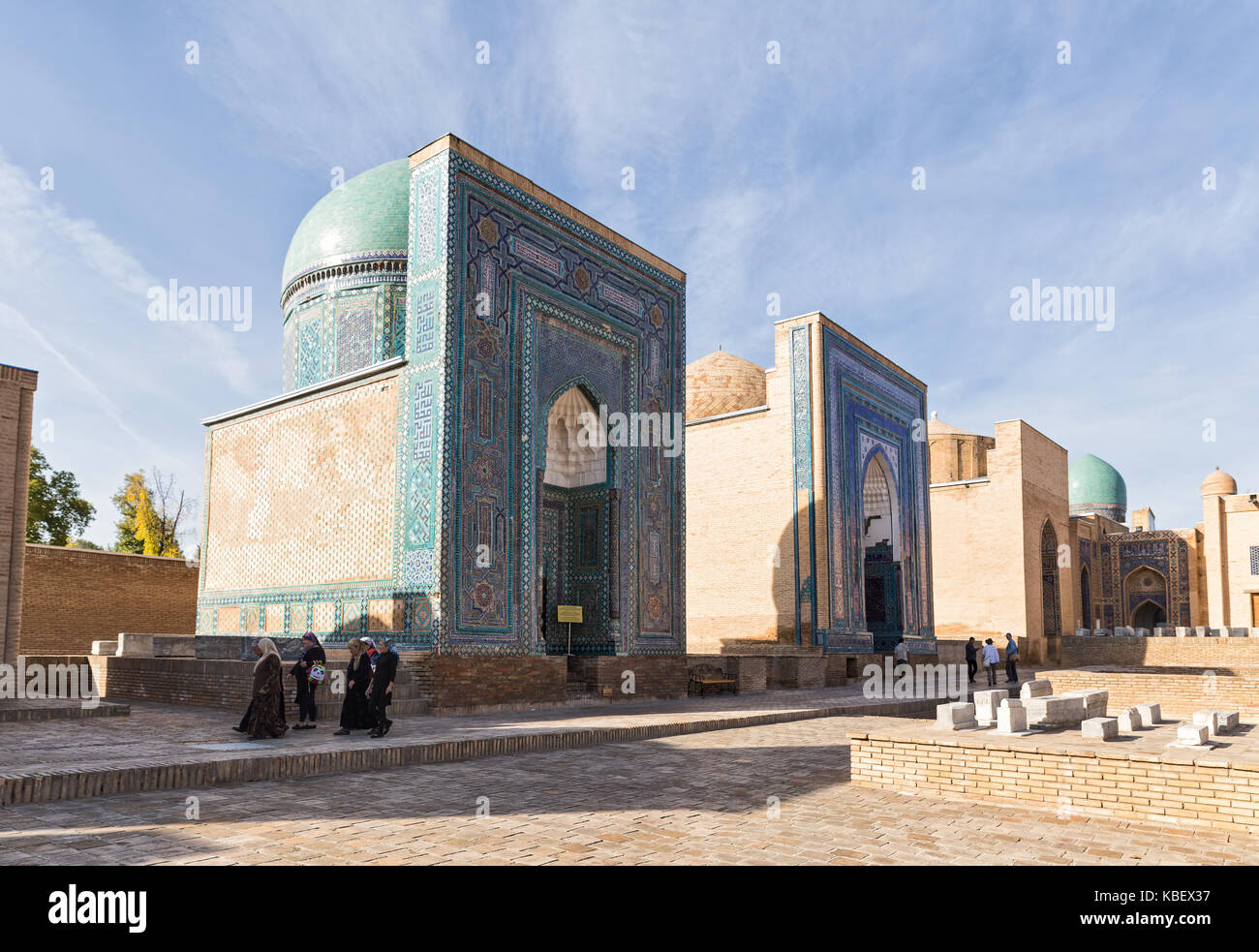 SAMARKAND, UZBEKISTAN - OCTOBER 15, 2016:  People visiting the memorial complex Shah-I-Zinda Stock Photo