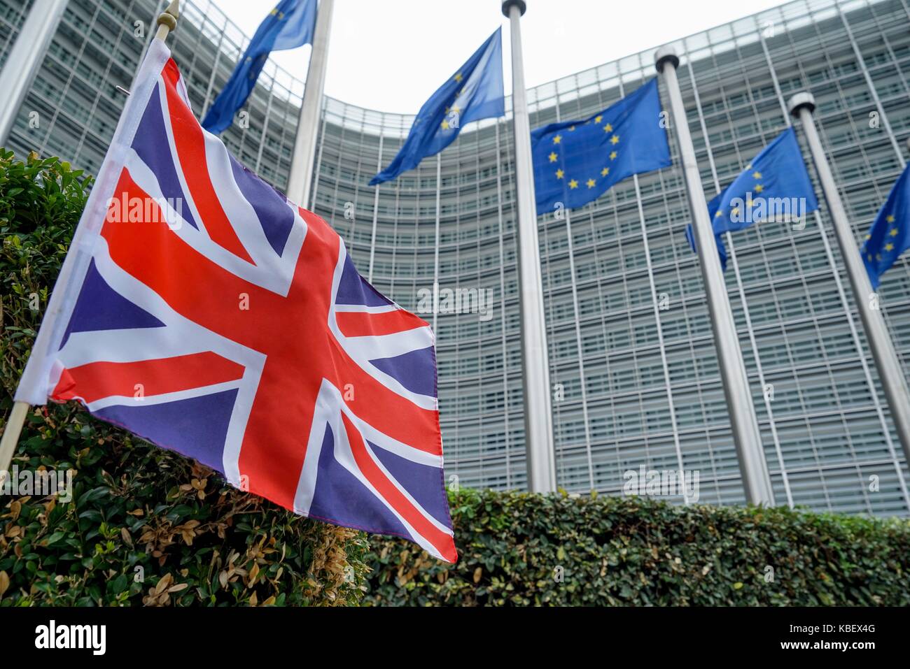 Belgium: Britsh Union Jack in front of European Commission in Brussels. Photo from 12. August 2017. | usage worldwide Stock Photo