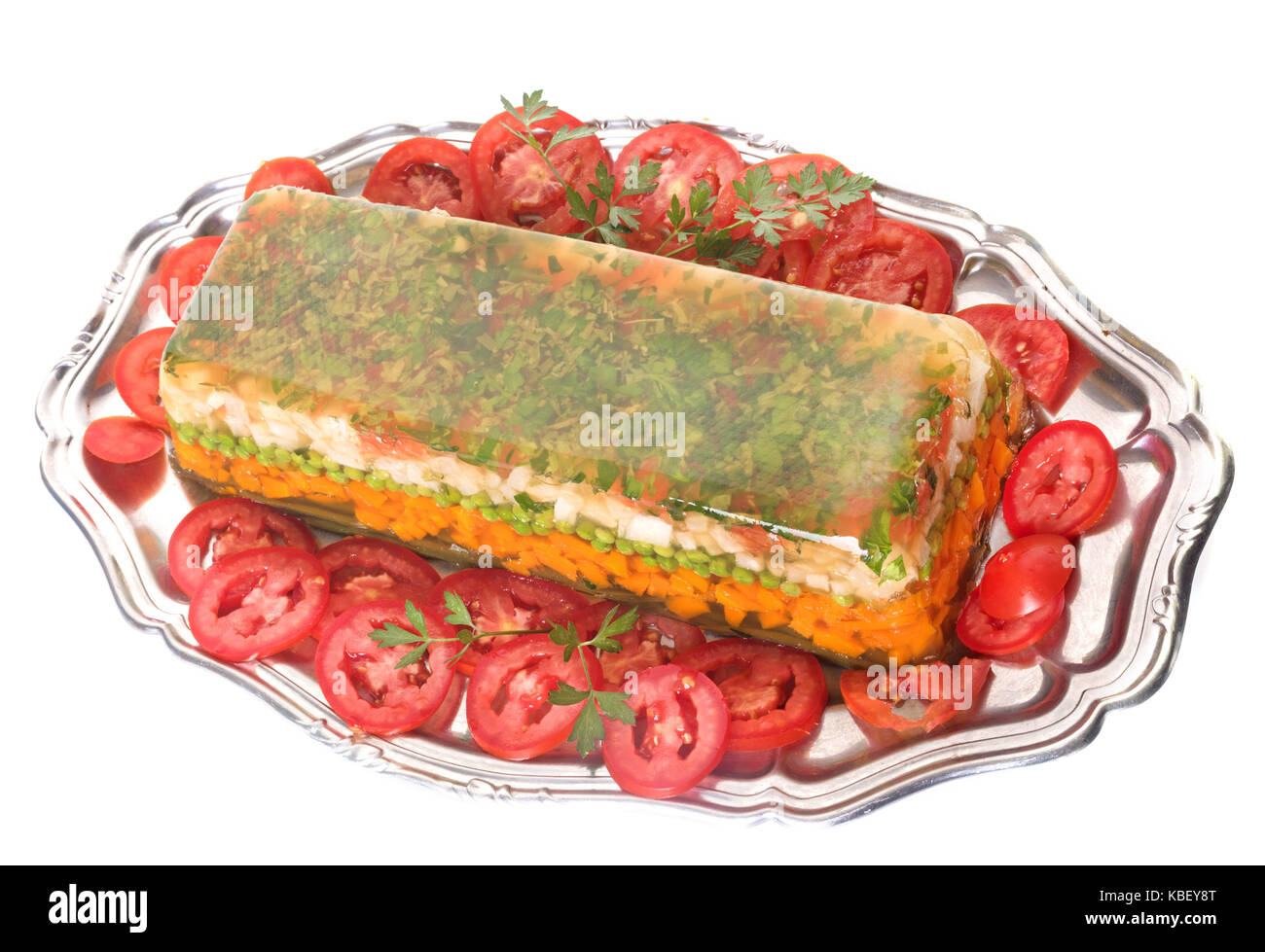 Homemade vegetable terrine in front of white background Stock Photo Alamy