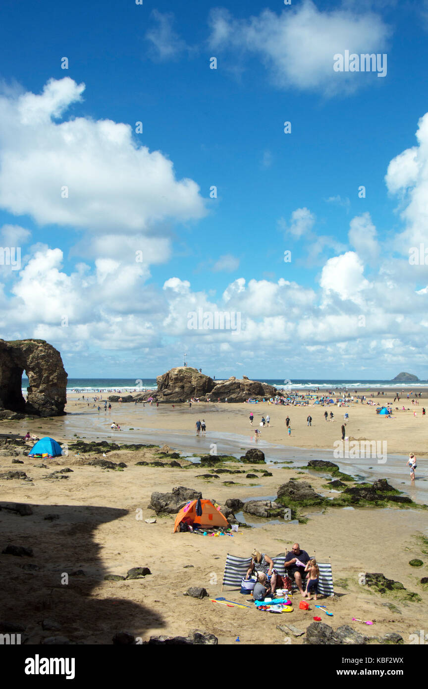 CORNWALL; PERRANPORTH; BEACH AND ROCKS Stock Photo Alamy