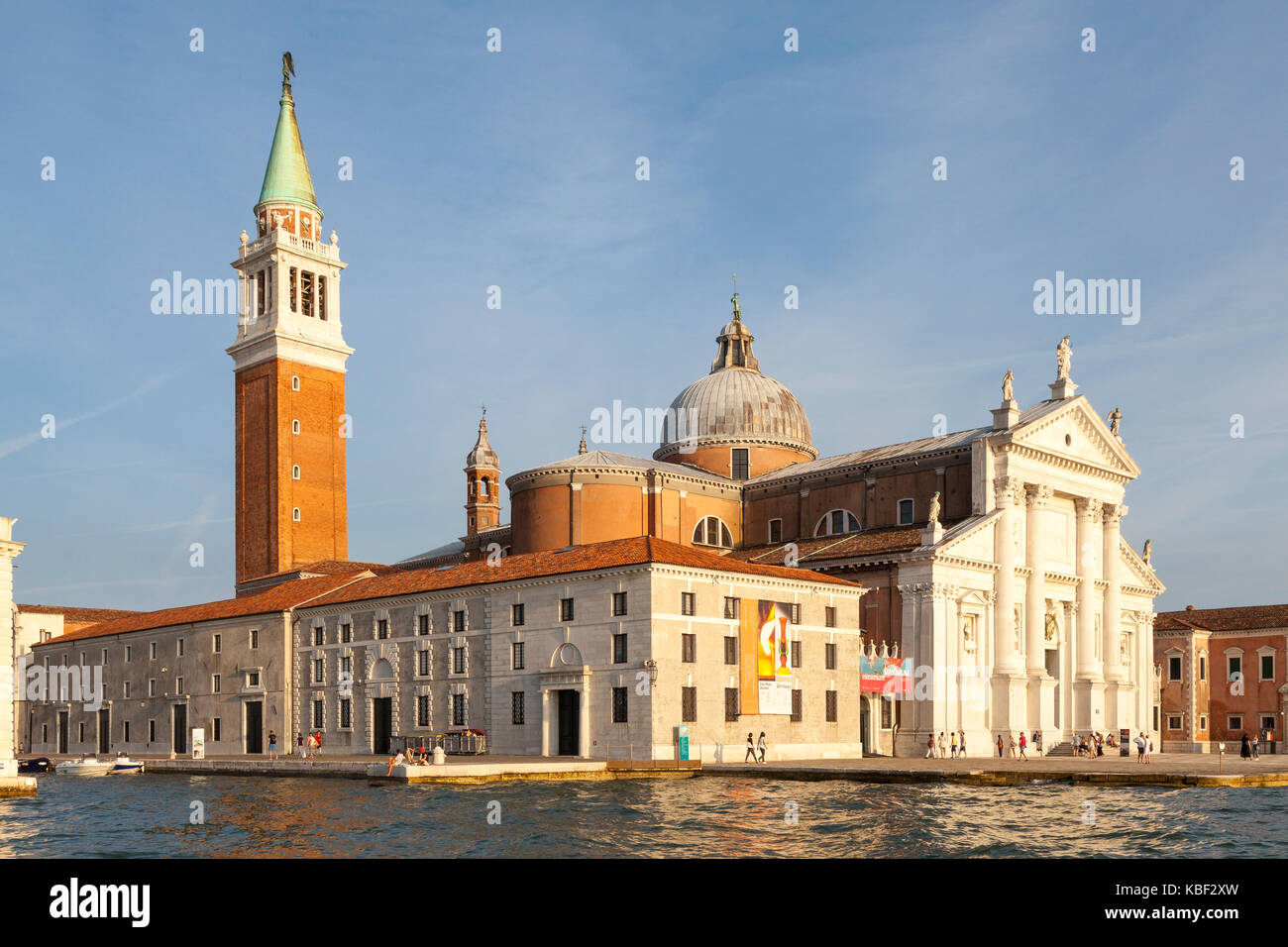 San Giorgio Maggiore Church at sunset, Venice, Veneto, Italy in a close view from the lagoon with reflection. Designed by Palladio this Benedictine Mo Stock Photo