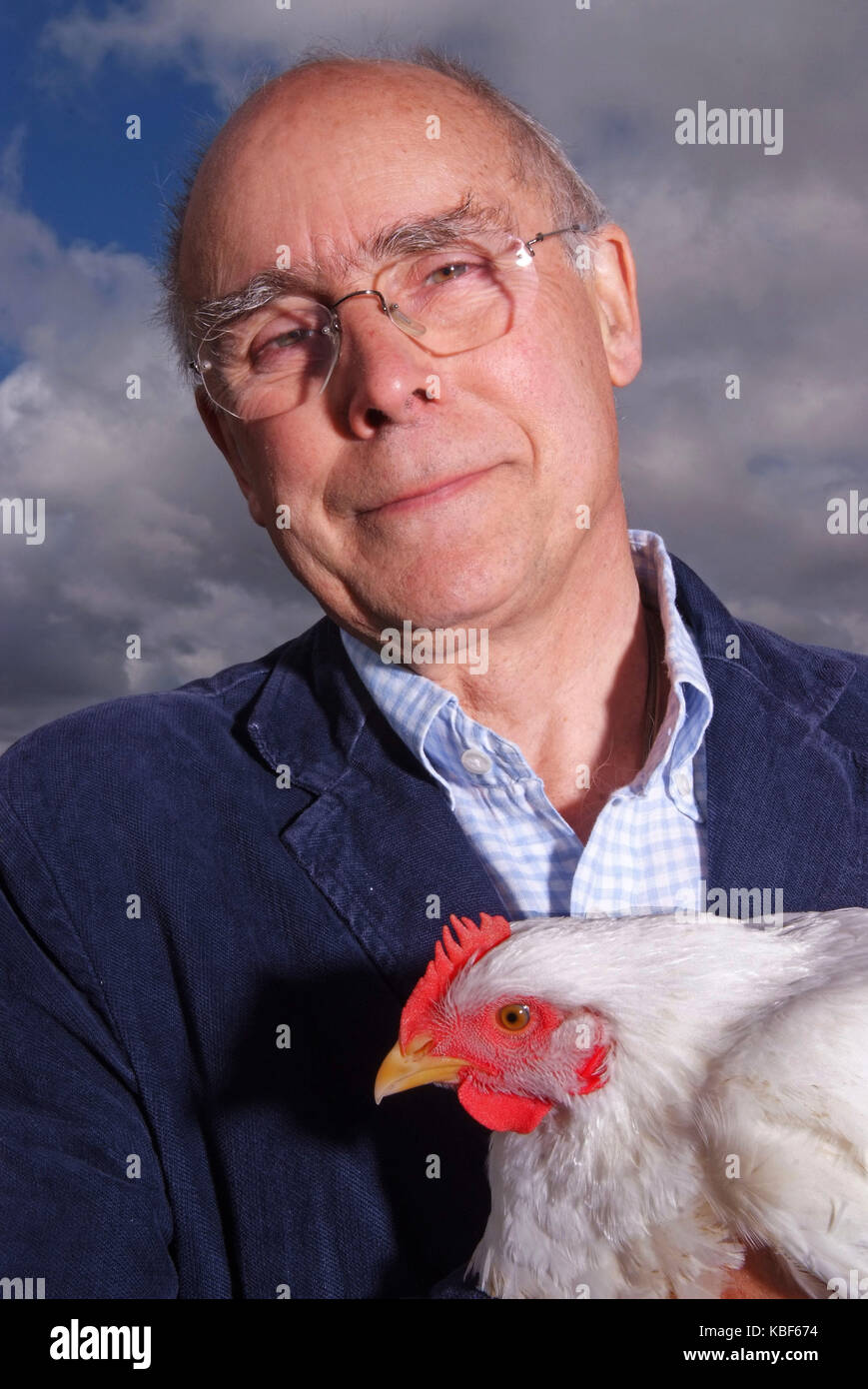 Peter & Juliet Kindersley with their chickens on their organic farm in Wiltshire, UK. Stock Photo