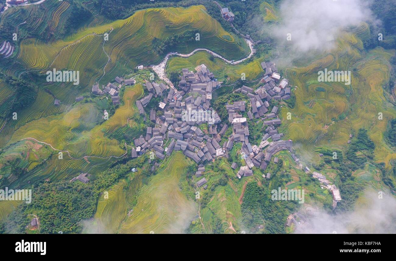 Longsheng. 29th Sep, 2017. Aerial photo taken on Sept. 29, 2017 shows ...