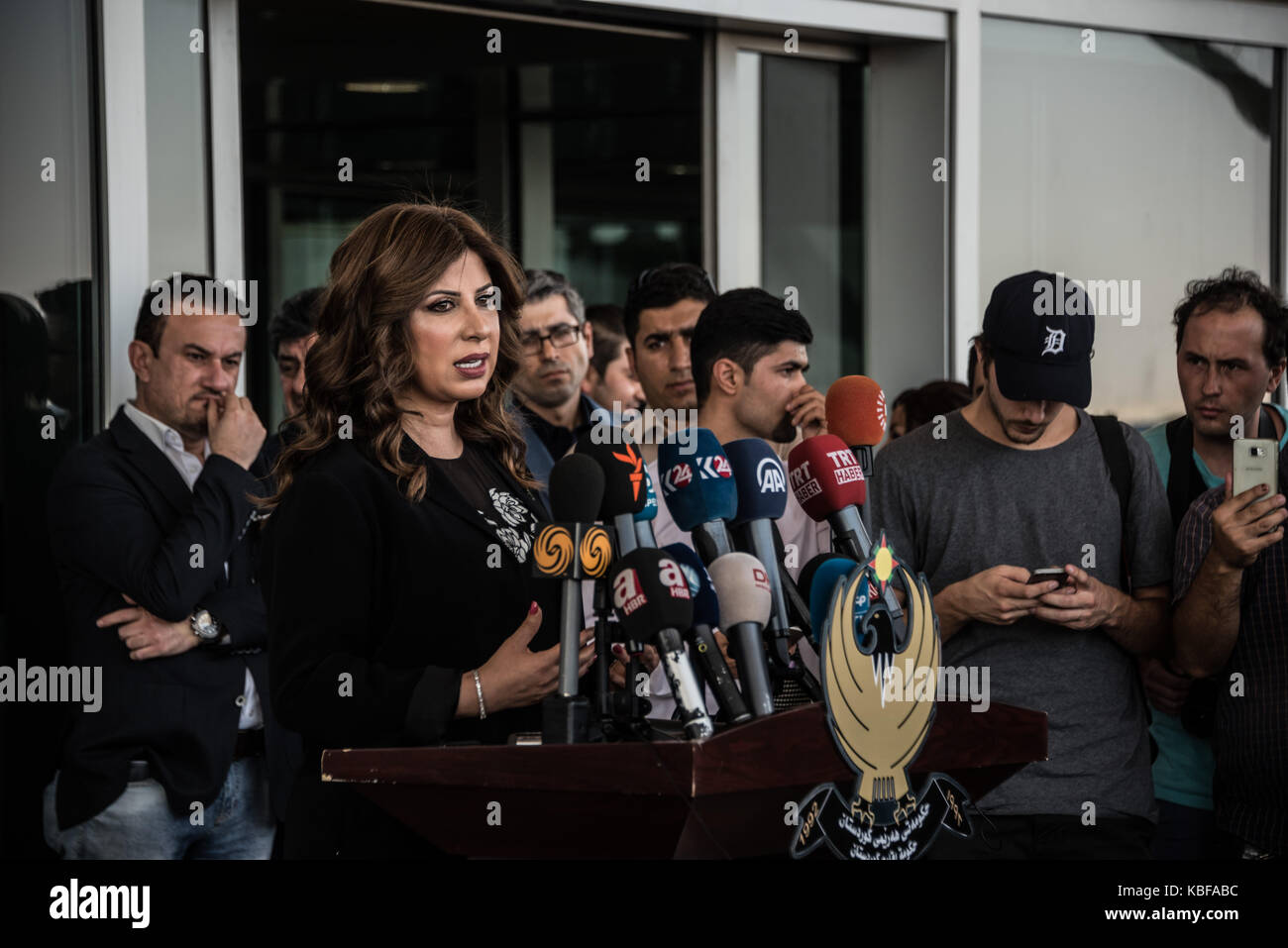 Erbil, Iraq. 29th Sep, 2017. The Managing Director of Erbil International Airport holds a press conference in responce to the enforced closure of her airport to international flights. 29th September, 2017 Credit: Elizabeth Fitt/Alamy Live News Stock Photo