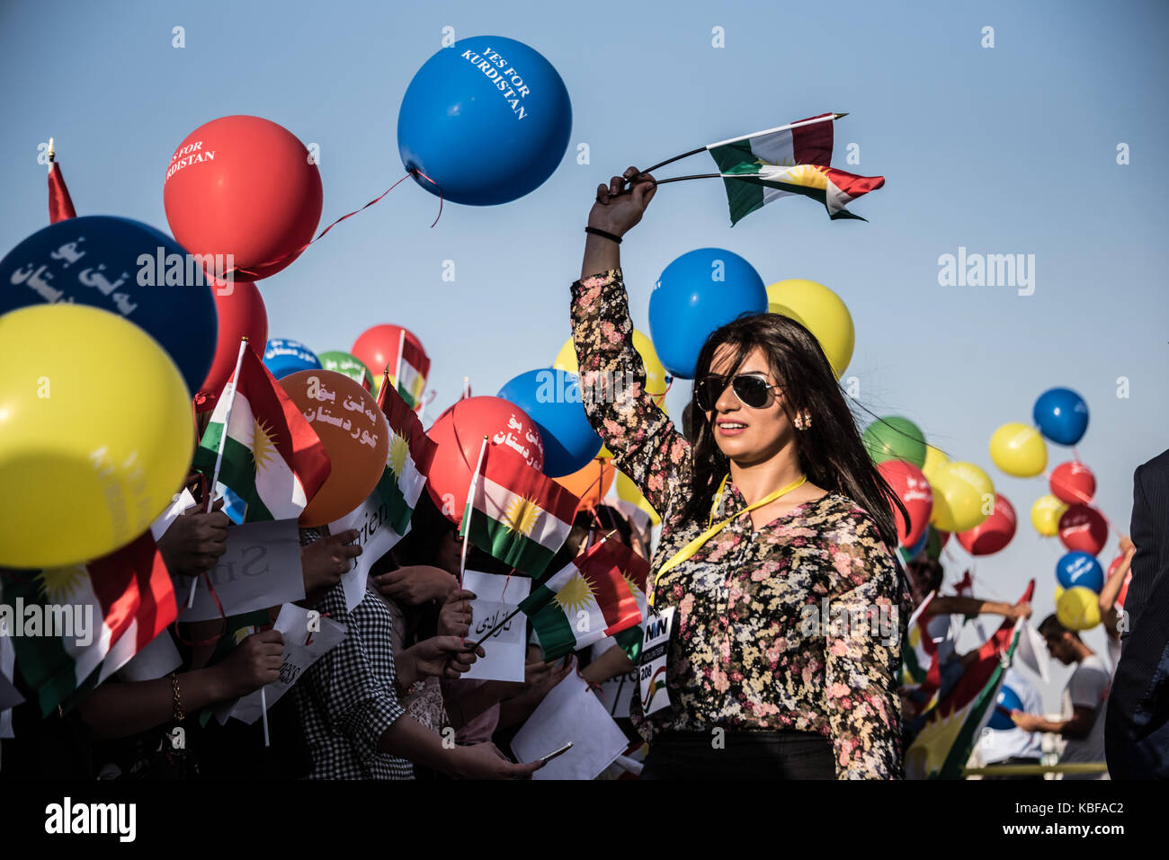 Erbil, Iraq. 29th Sep, 2017. Kurds protest peacefully against the closure of their international airports to all international flights by the Iraqi government. Erbil International Airport, 29th September, 2017 Credit: Elizabeth Fitt/Alamy Live News Stock Photo