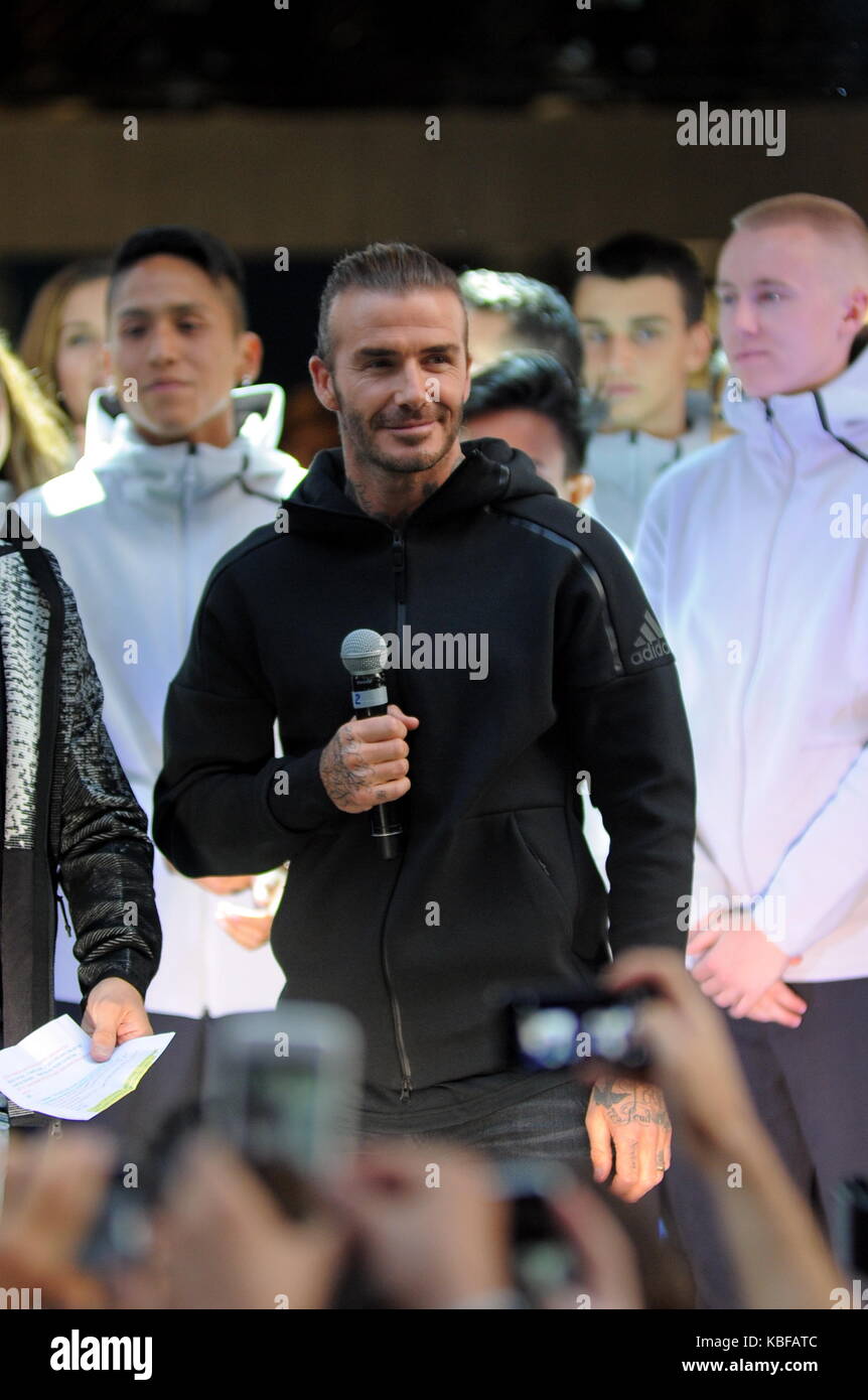 Milan, Italy. 29th Sep, 2017. David Beckham guest star at the Adidas store  The former English and national footballer DAVID BECKHAM comes to the  center of Milan as a guest of honor