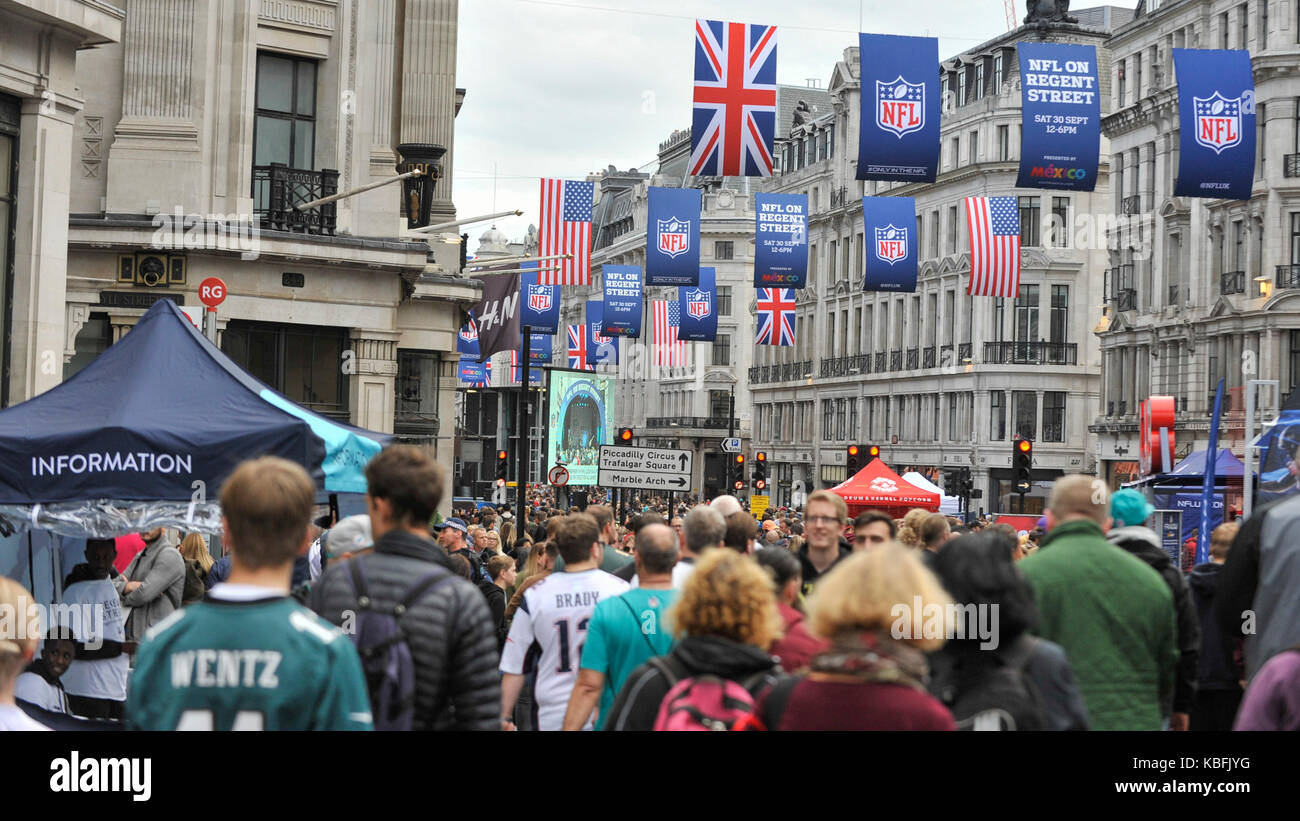 New Orleans Saints fans on Regents Street in London, ahead of a celebration  of American football Stock Photo - Alamy