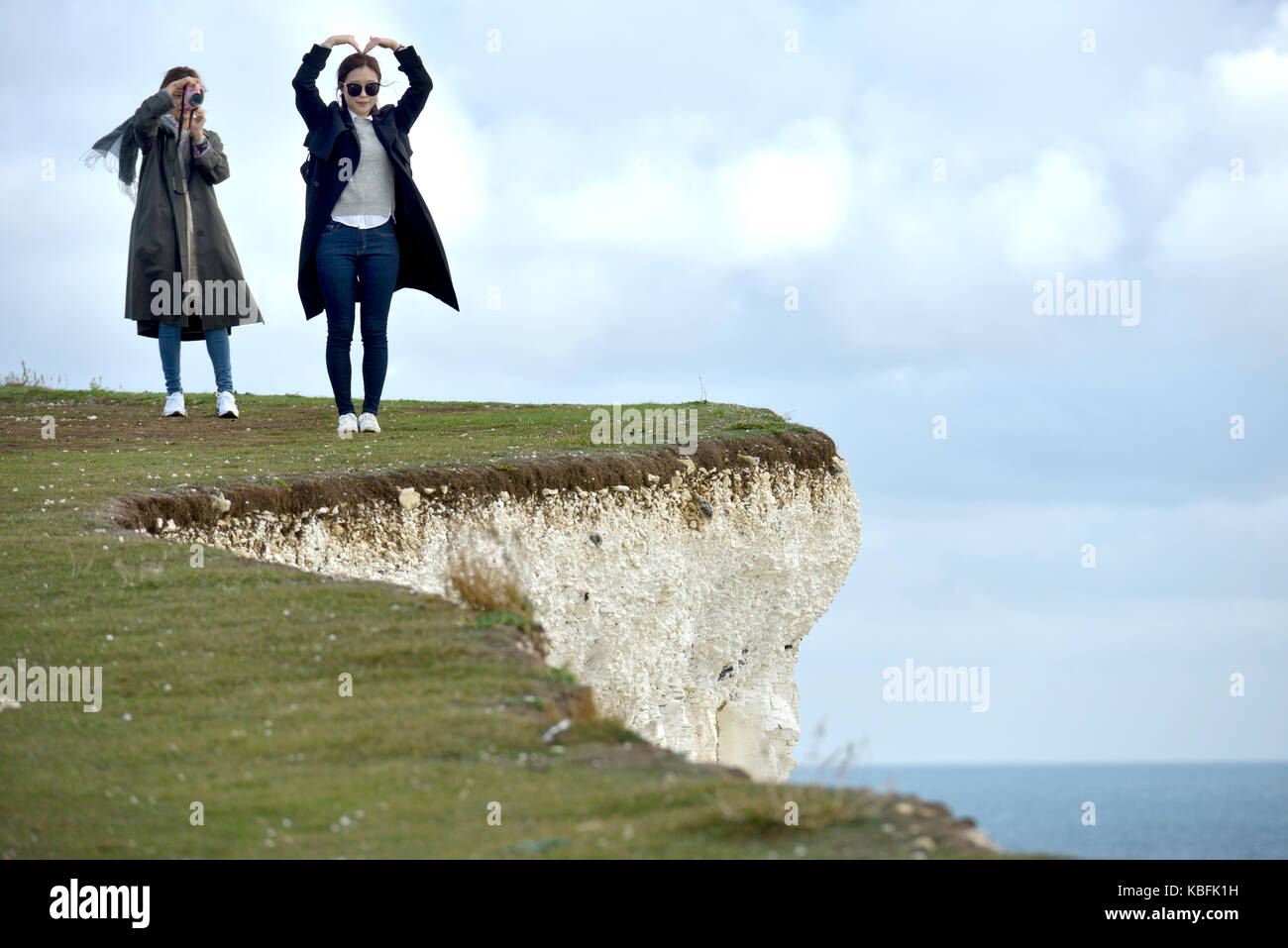 Birling Gap, East Sussex. 30th September 2017. Visitors to the iconic