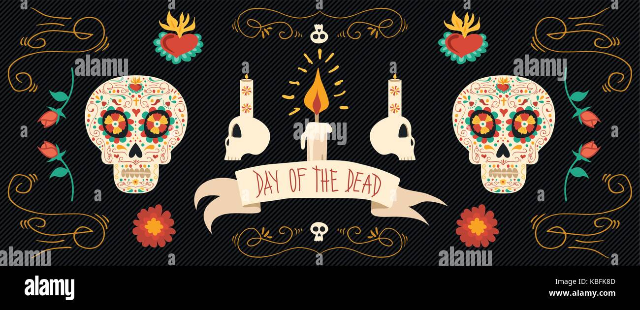 Day of the dead sugar skull banner for mexican celebration Stock Vector