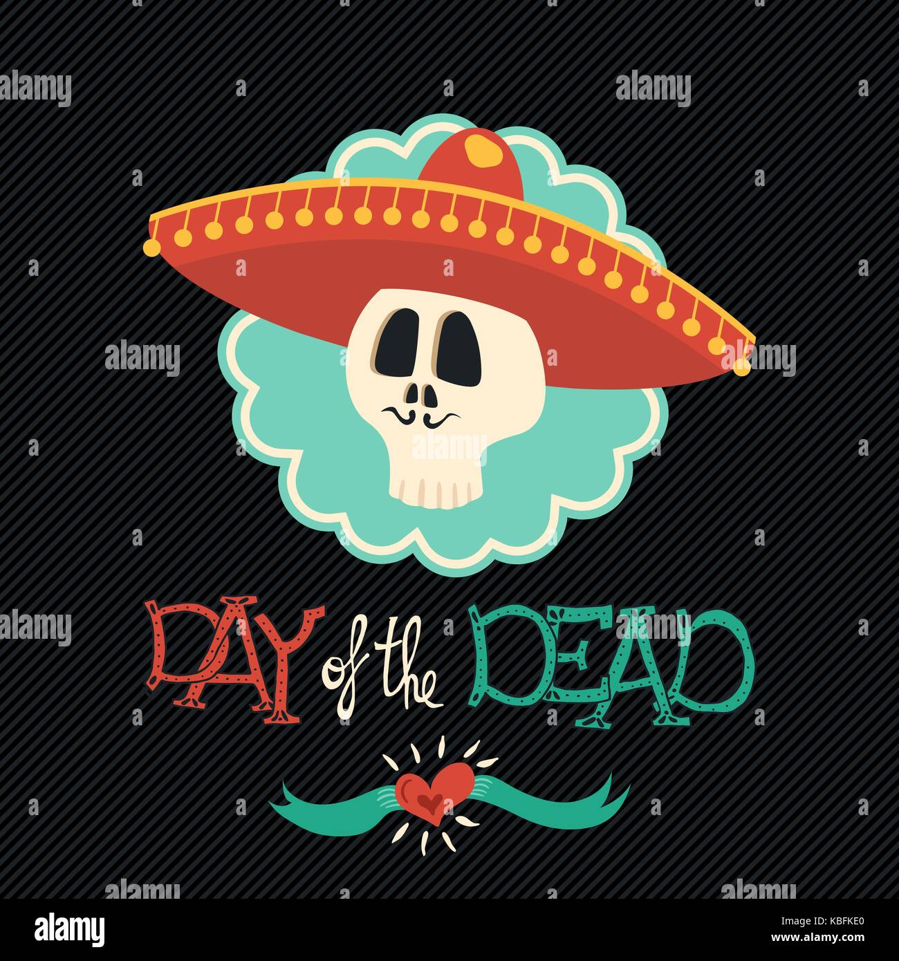 Day of the dead mariachi sugar skull illustration for mexican celebration, traditional hand drawn mexico skeleton with hat and mustache. EPS10 vector. Stock Vector