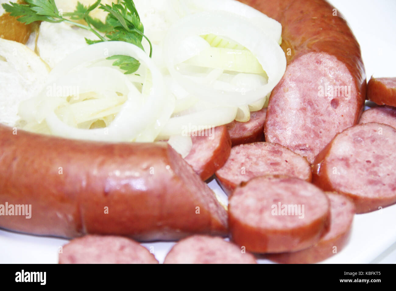 Sausage, pepperoni, onions, São Paulo, Brazil. Stock Photo