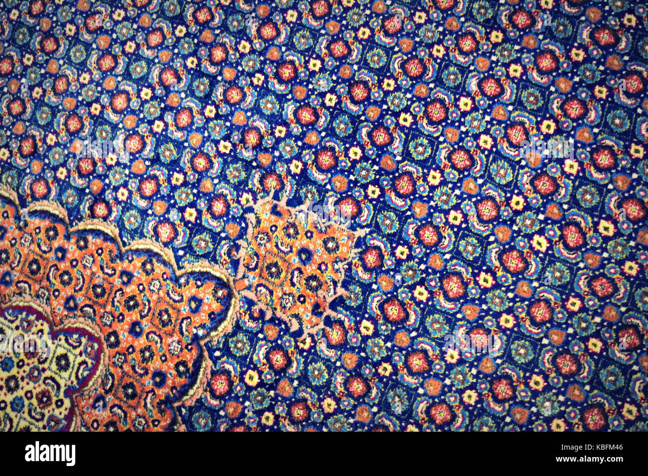 Blue Persian carpet close up of textile patterns Stock Photo Alamy