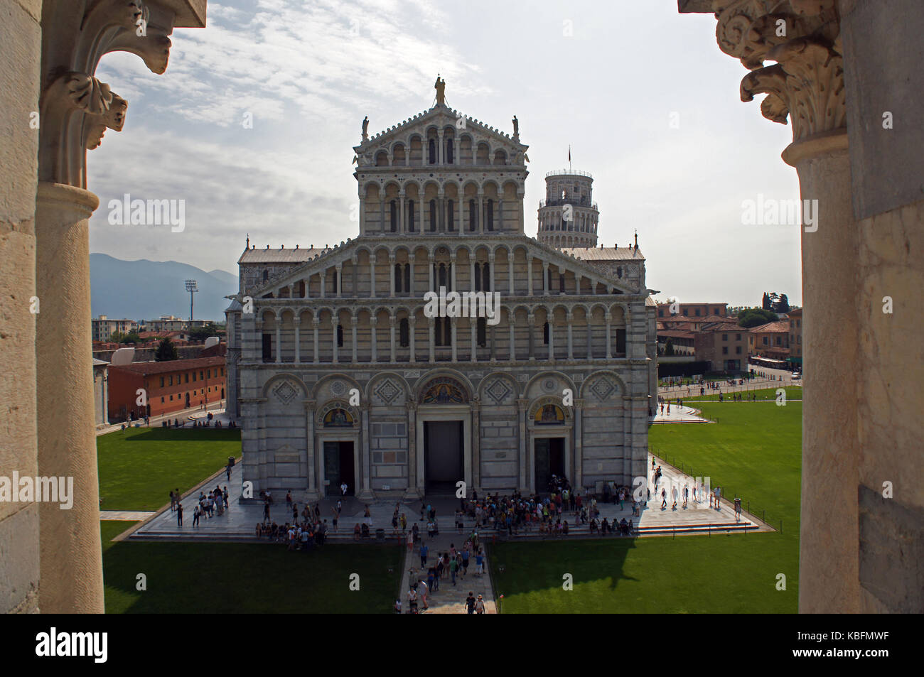 Cathedral of Piza (Pisa) - dedicated to Assumption of the Virgin Mary in the Square of Miracles (Piazza dei Miracoli) as visible from Baptistery windo Stock Photo