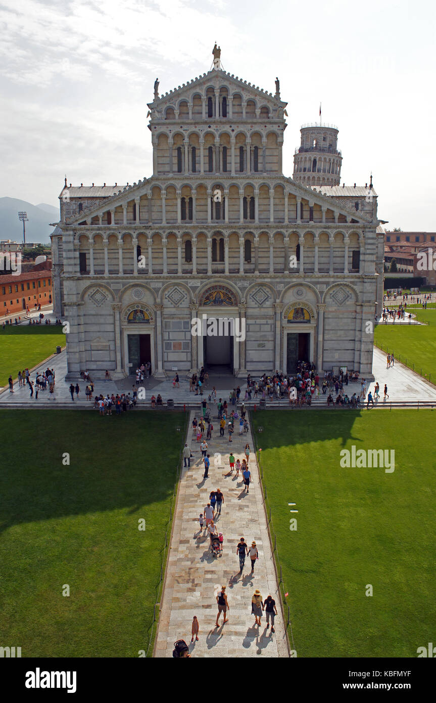 Cathedral of Piza (Pisa) - dedicated to Assumption of the Virgin Mary in the Square of Miracles (Piazza dei Miracoli) as visible from Baptistery windo Stock Photo