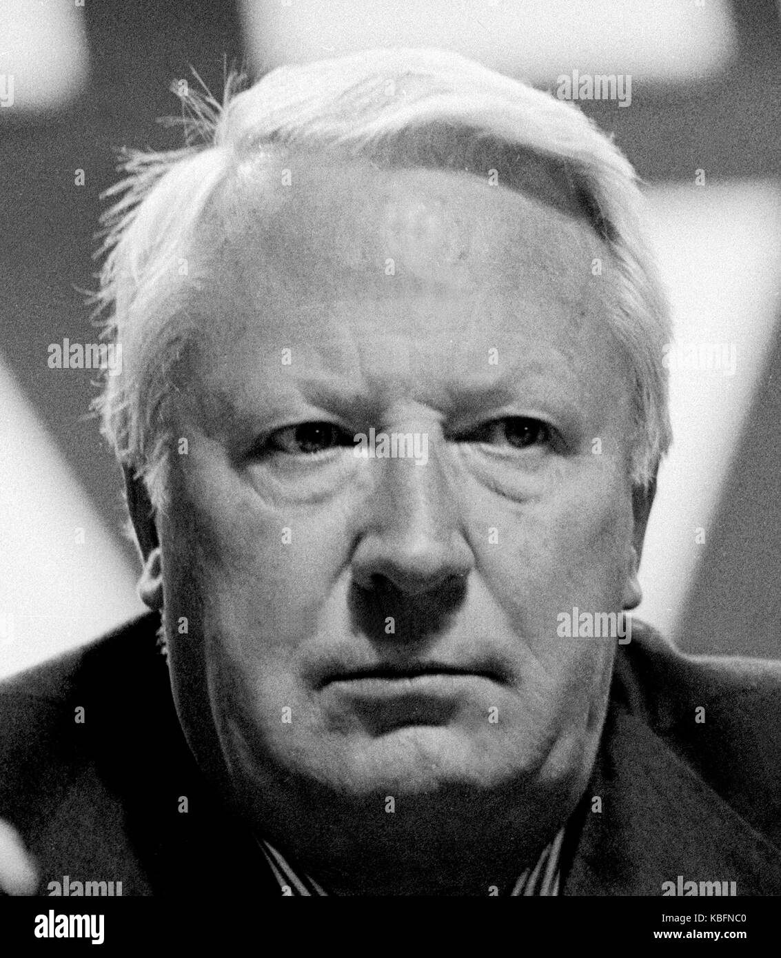 Sir Edward Richard George Heath, KG, MBE, better known as Ted Heath, was a British politician who served as Prime Minister of the United Kingdom from 1970 to 1974 and Leader of the Conservative Party from 1965 to 1975. Exclusive image  dated 1975 by David Cole Press Portrait Service archives Stock Photo