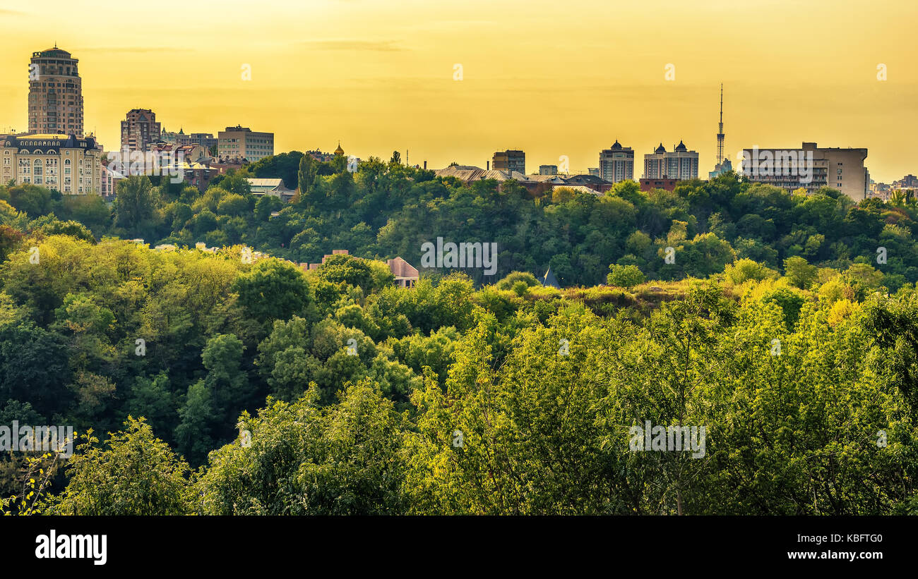 Kiev or Kiyv, Ukraine: aerial panoramic view of the city center in the ...