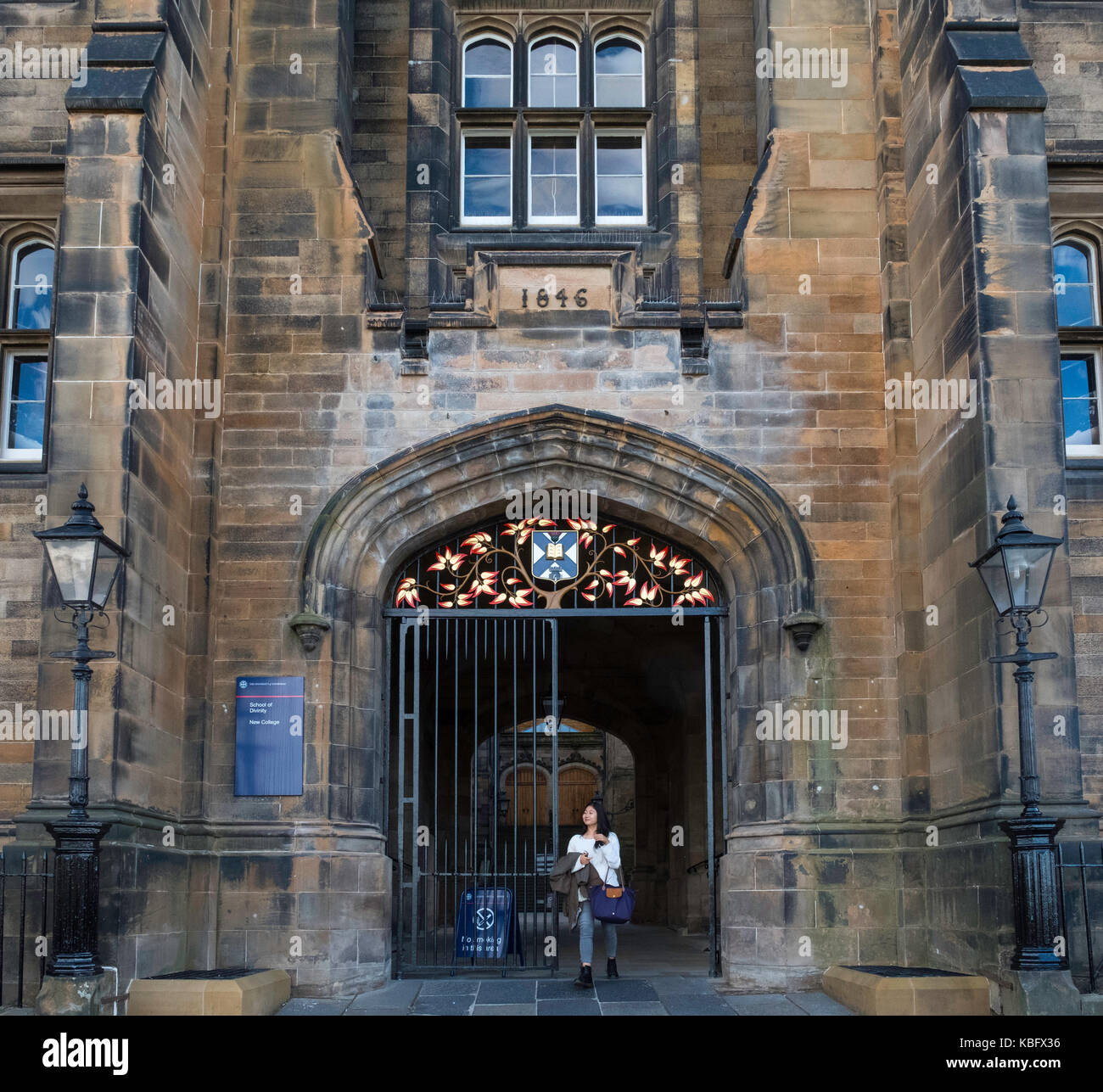 Exterior of New College, Faculty of Divinity at Edinburgh University on the Mound in Edinburgh, Scotland, United Kingdom. Stock Photo