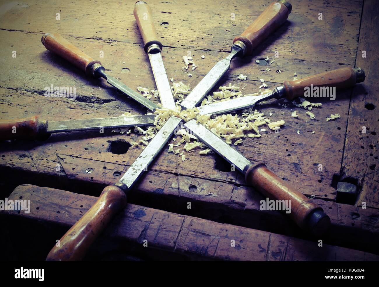 many sharp chisels with sawdust and vintage effect Stock Photo Alamy