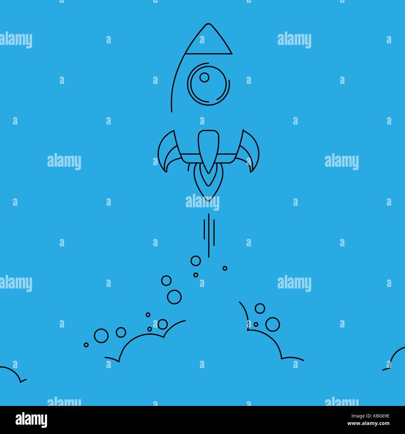 Minimalistic rocket launch line icon. Rocket illustration with clouds ...