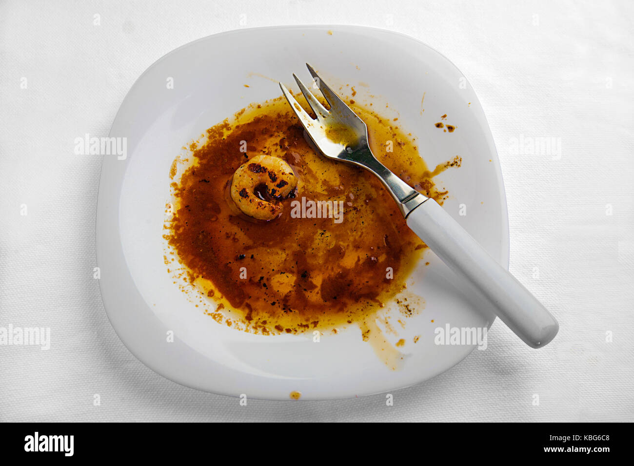 empty dinner plate with fork,  all gone Stock Photo