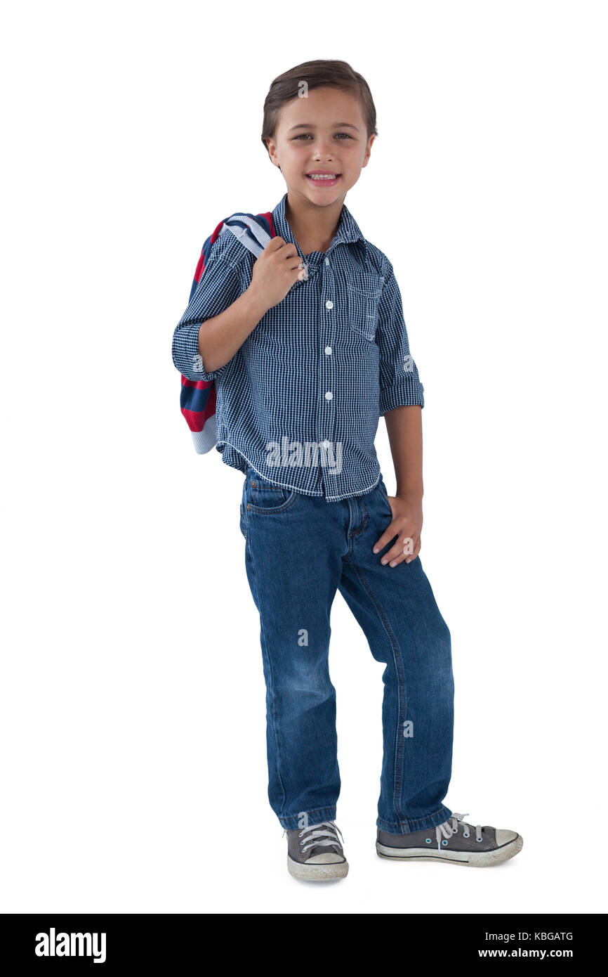 Portrait of boy posing against white background Stock Photo - Alamy