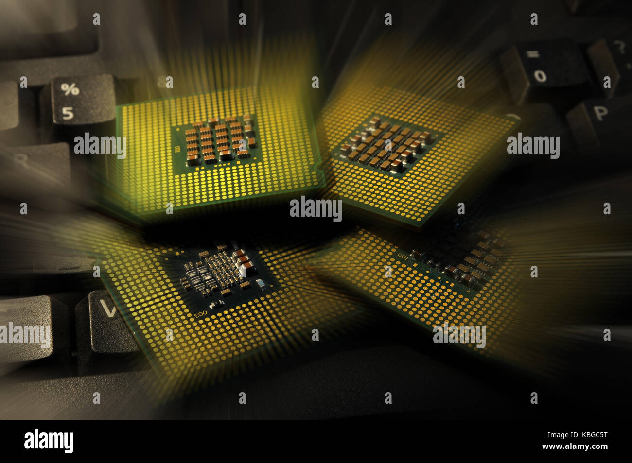 Close Up of Computer Processor CPU on a keyboard. background. tecnology concept. Stock Photo