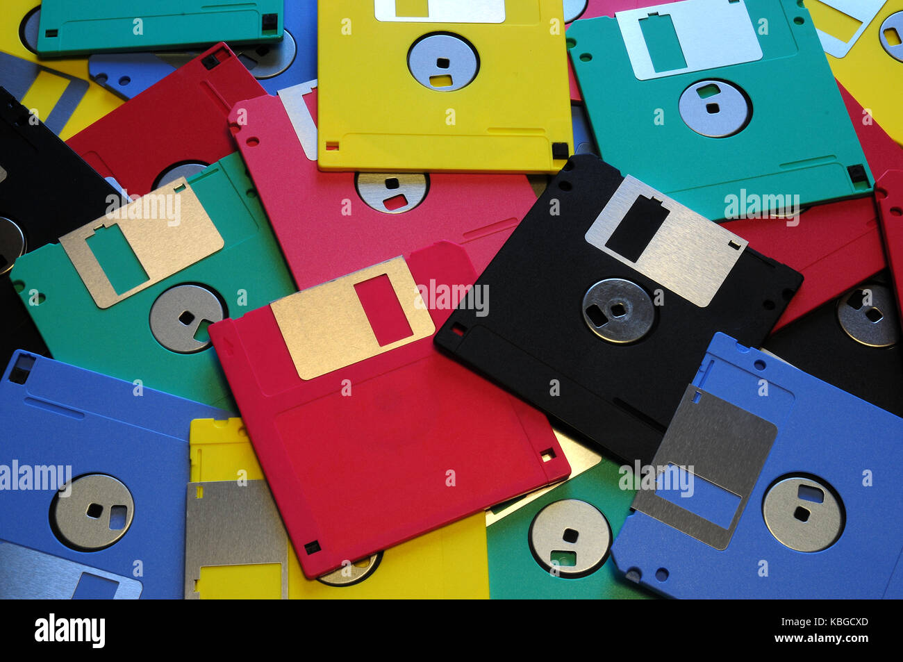 Multicolored floppy disc 3.5 5.1/4 for old computers. Aligned as