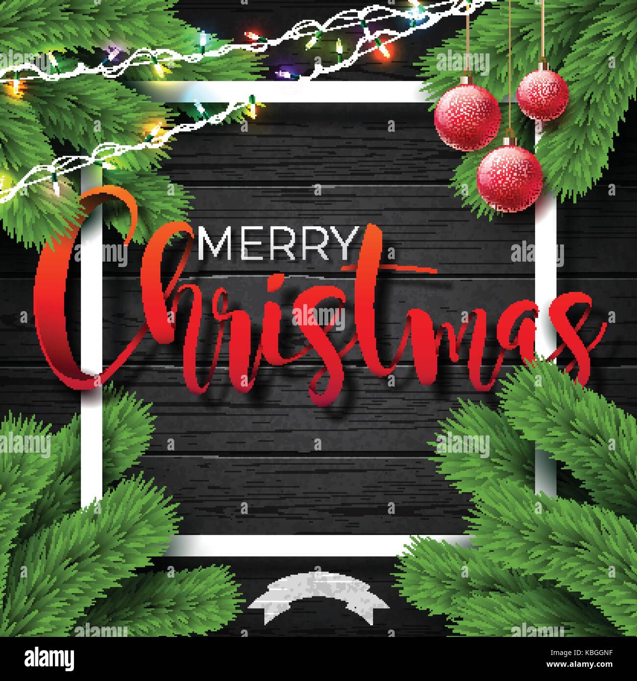 Merry Christmas Illustration on Vintage Wood Background with Typography ...