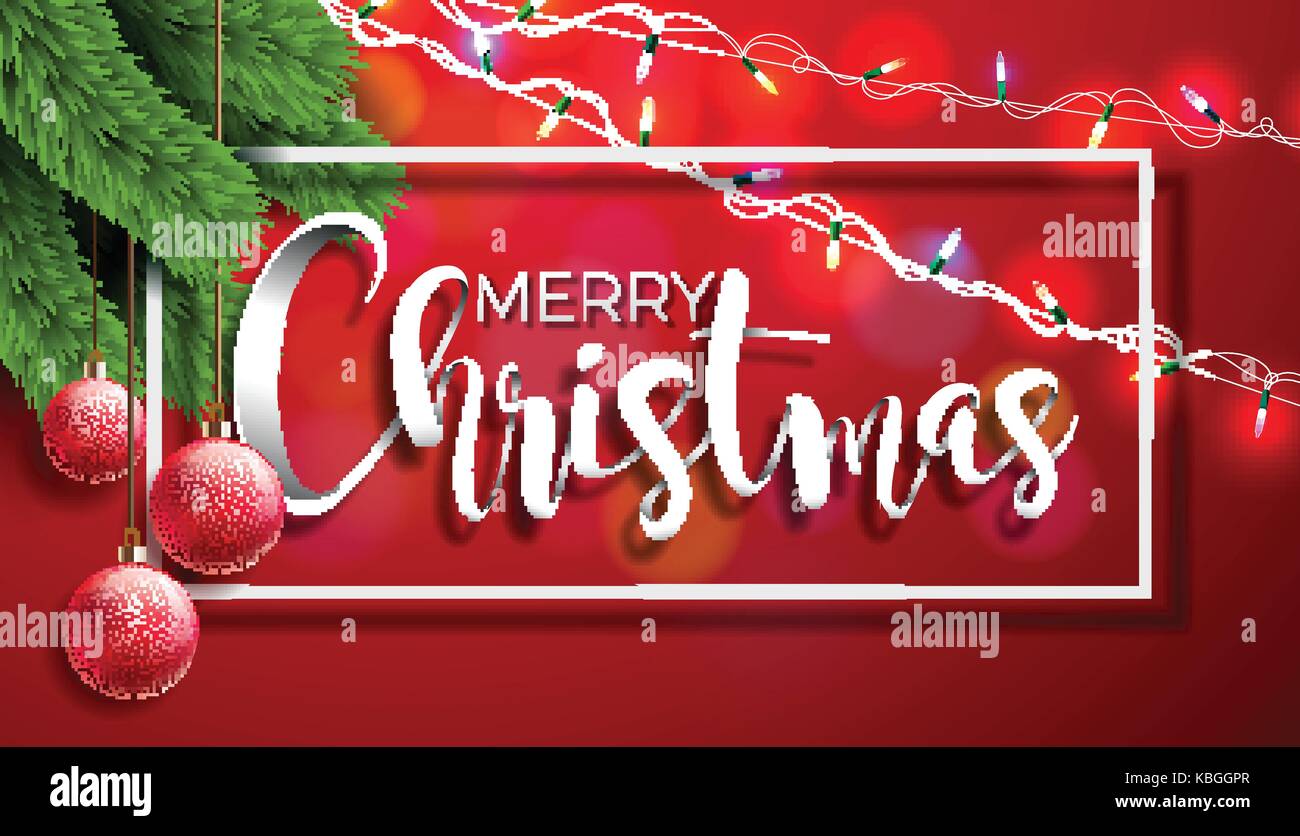 Merry Christmas Illustration on Red Background with Typography and ...