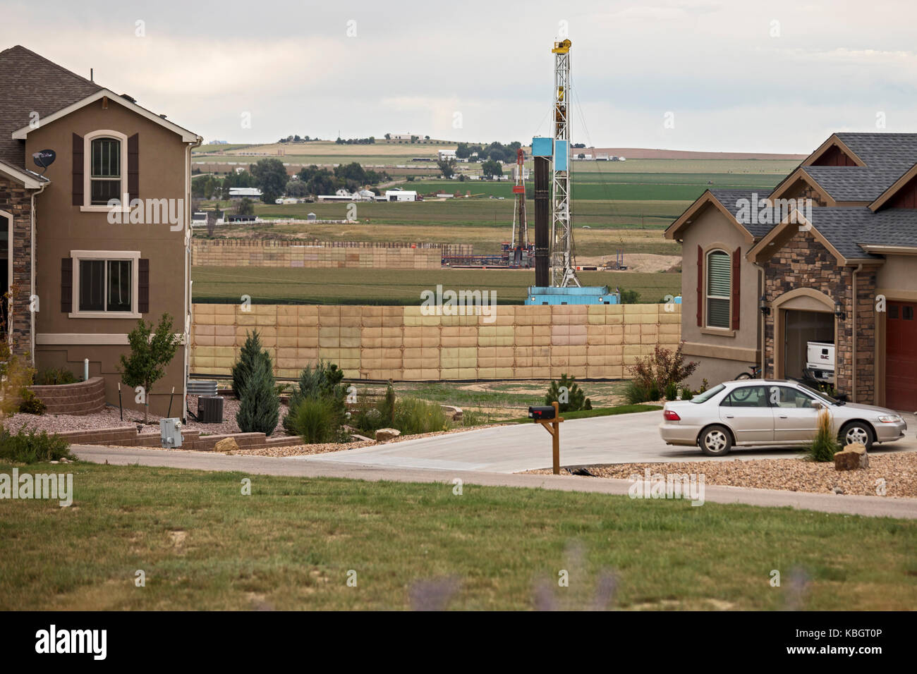 Berthoud, Colorado Fracking rigs near new homes at the corner of
