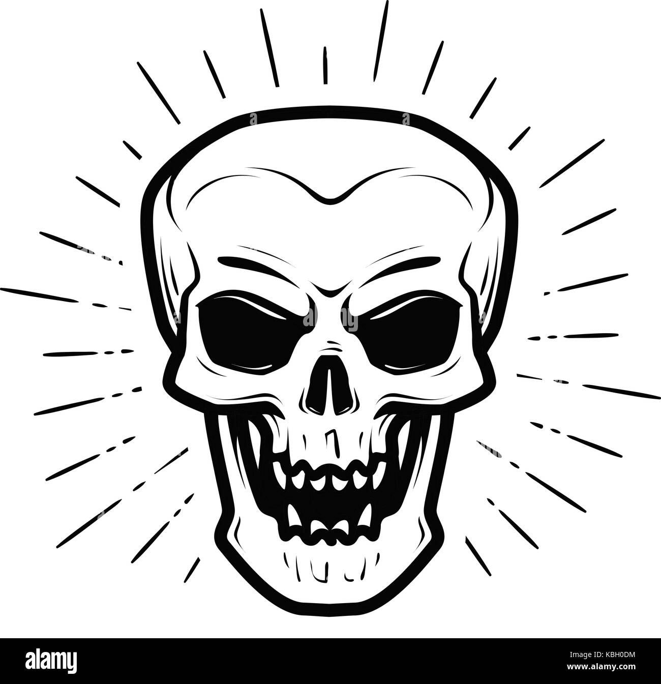 Scary human skull. Jolly Roger, halloween, zombie, skeleton, death symbol. Vector illustration Stock Vector