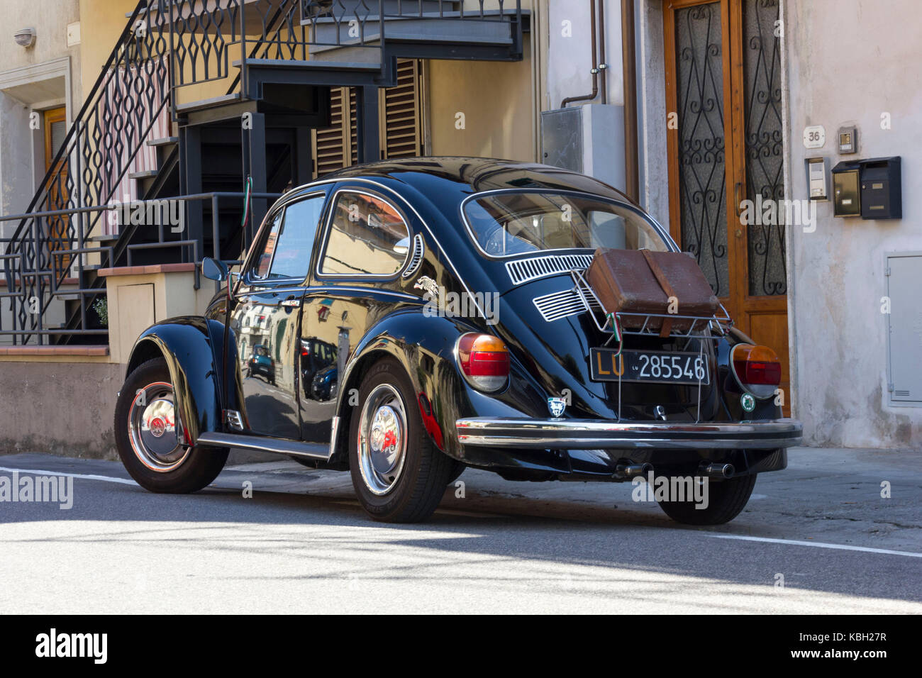 LASTRA A SIGNA, ITALY - AUGUST 30 3015: Black vintage Beetle parked on the street in Lastra a Signa, Tuscany Stock Photo