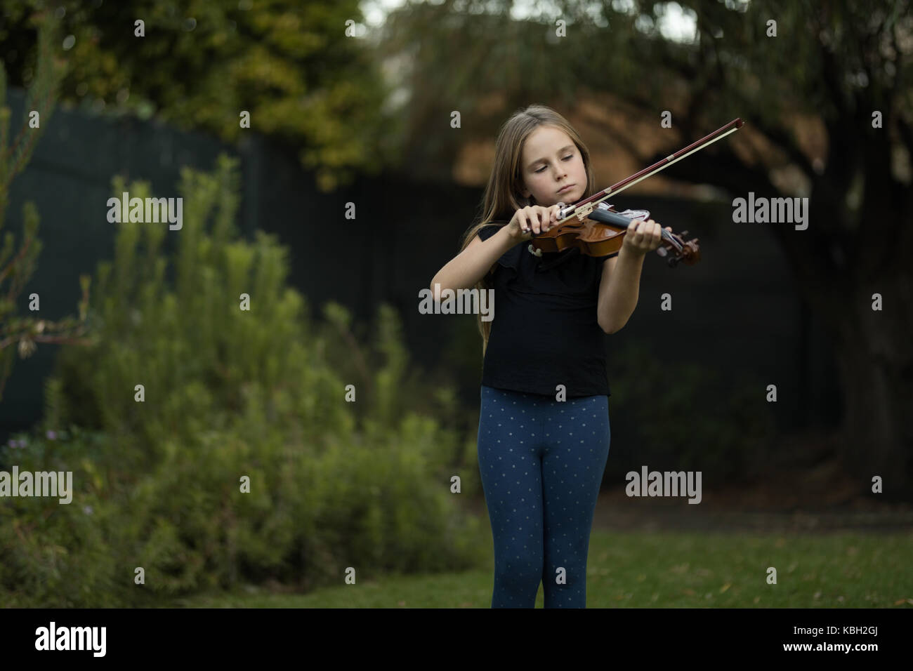 Girl playing violin in the park Stock Photo - Alamy