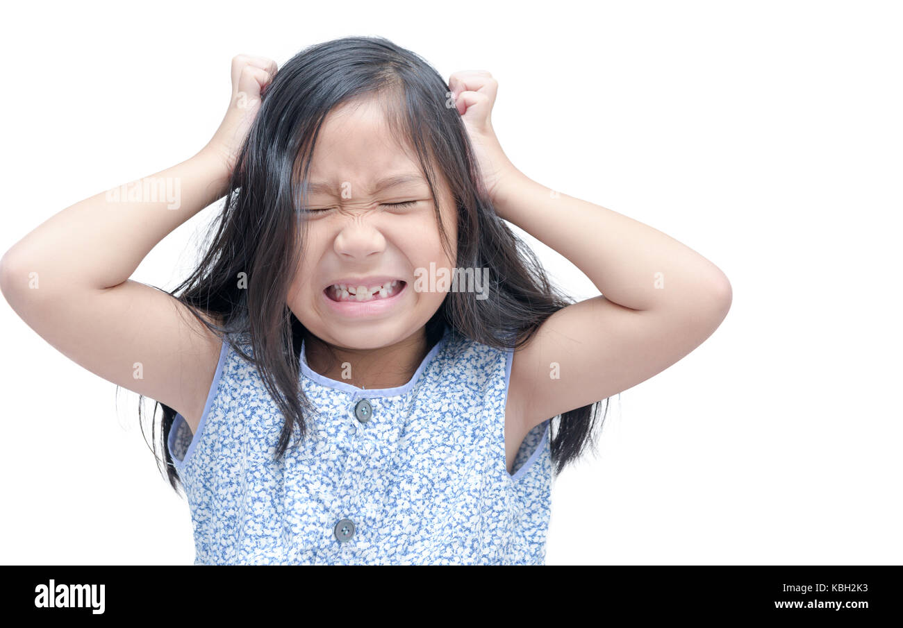 Girl Itchy His Hair On Isolated White Background Stock Photo