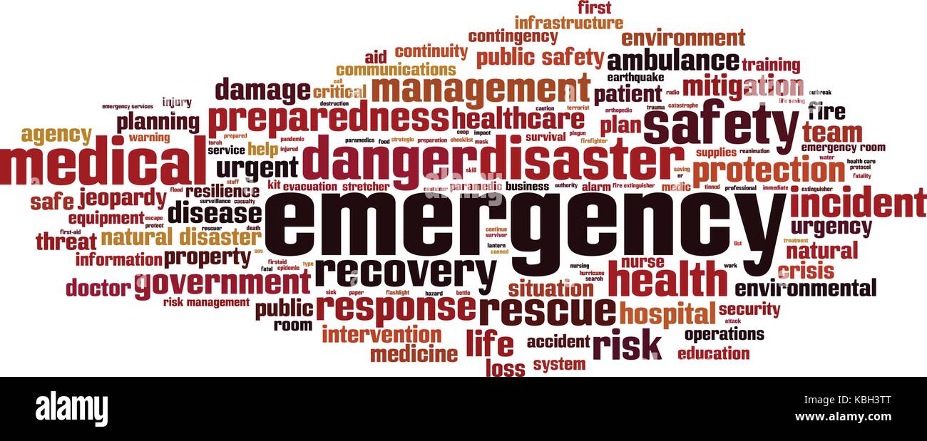 Emergency word cloud concept. Vector illustration Stock Vector Art