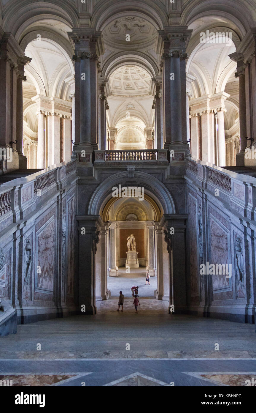 Caserta, Italy, August 14, 2014: Caserta Royal Palace, the honour Grand Staircase, projected by Italian Architect Luigi Vanvitelli in late 1700. Stock Photo