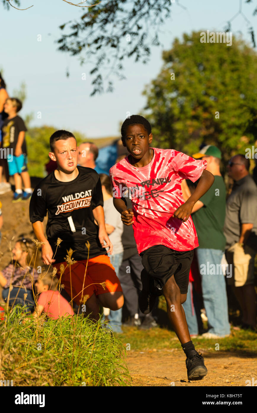 Boys participate in a cross country (running) meet at Verona Area High