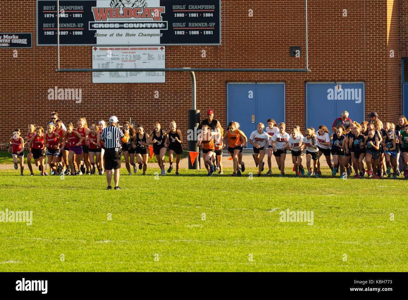 Girls participate in a cross country (running) meet at Verona Area High  School Athletic Fields, Verona, Wisconsin, USA Stock Photo - Alamy