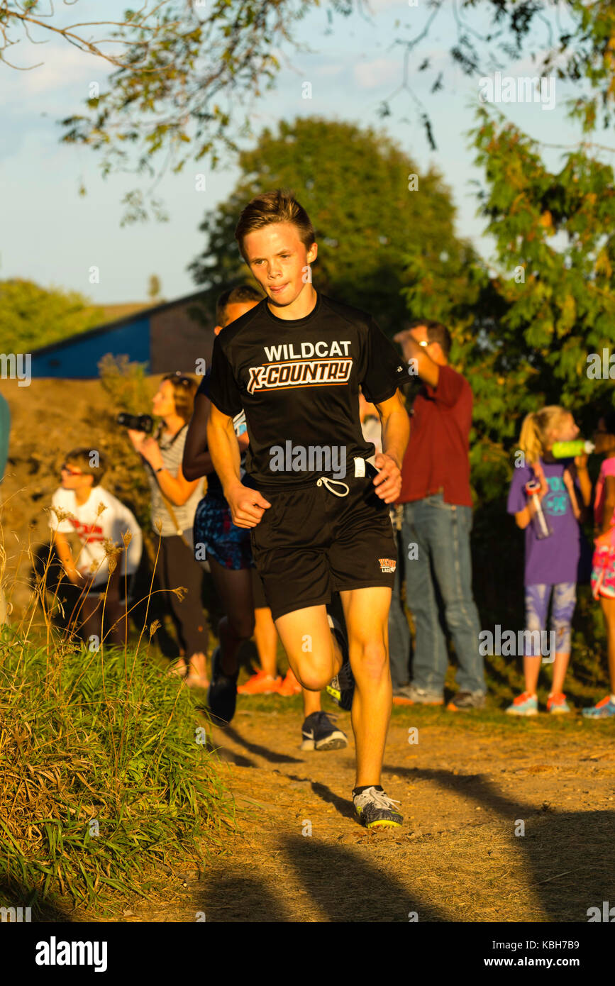 Boys participate in a cross country (running) meet at Verona Area High