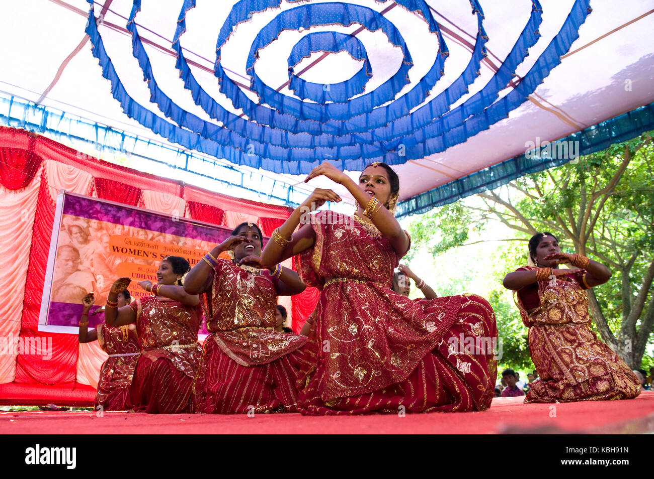 The Bioregional Women's Festival by The Auroville Action Group. Dance performance on the stage. Stock Photo