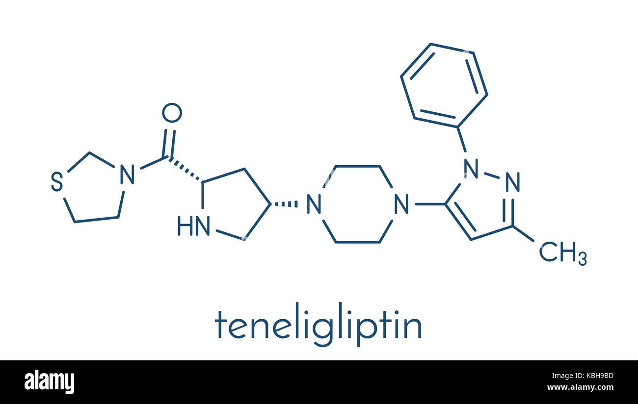 Teneligliptin diabetes drug molecule. Skeletal formula. Stock Vector