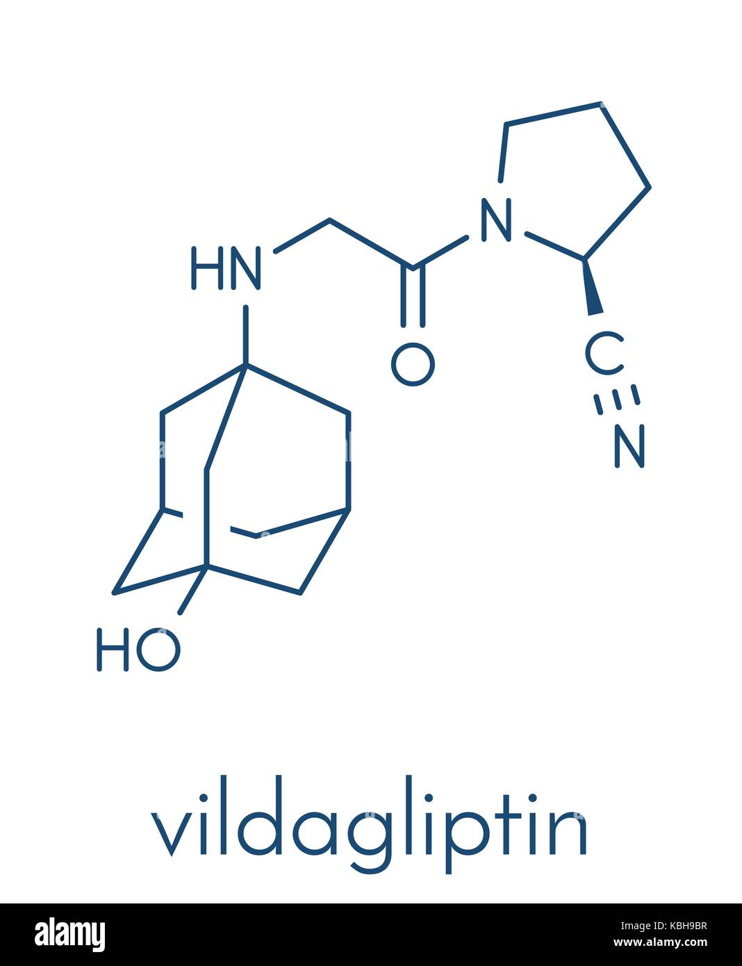 Vildagliptin diabetes drug molecule. Skeletal formula. Stock Vector