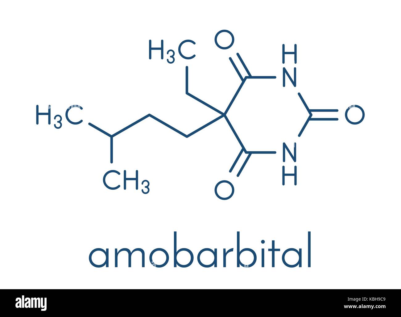 Amobarbital (amylobarbitone) barbiturate sedative, chemical structure. Skeletal formula. Stock Vector