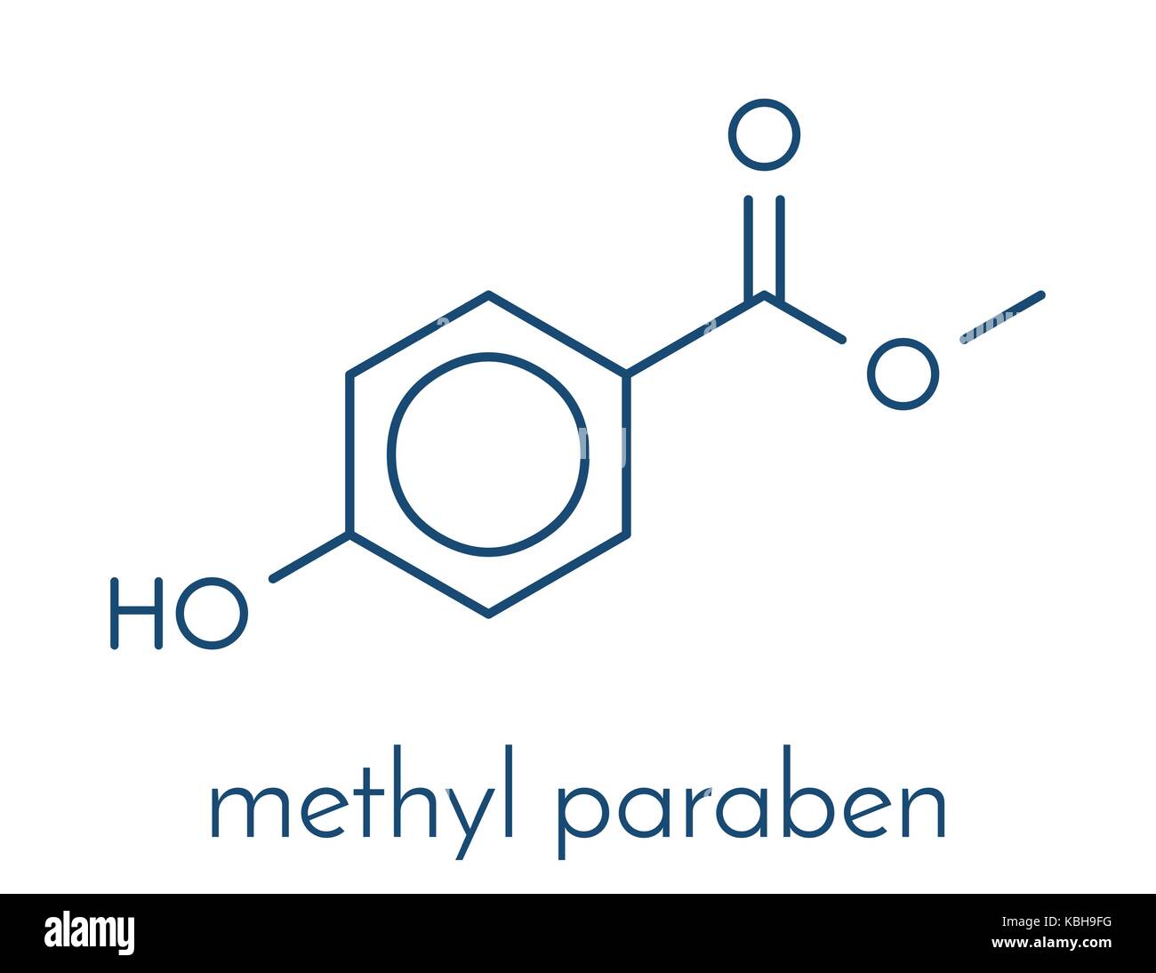 Methyl paraben preservative molecule. Skeletal formula. Stock Vector