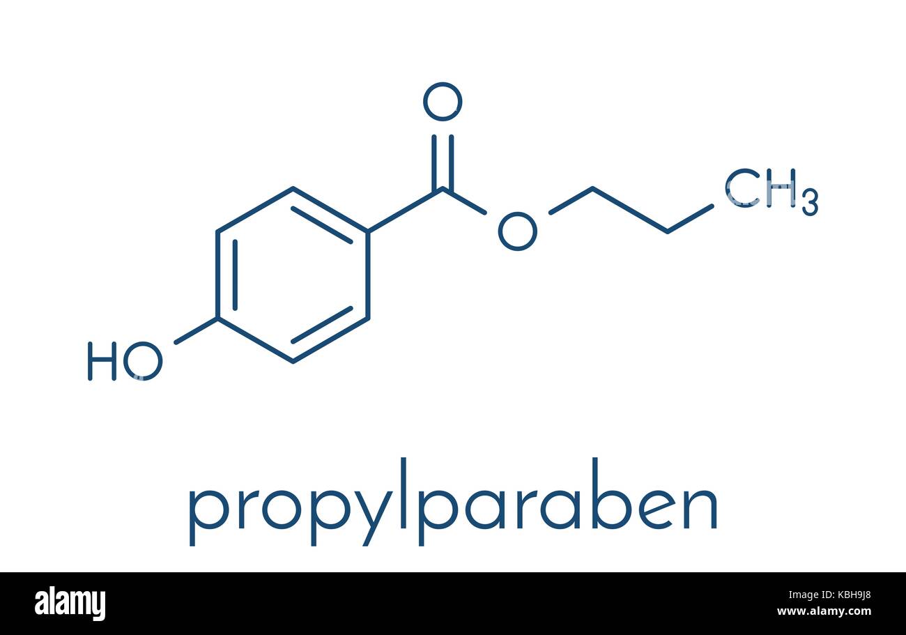 Propyl paraben preservative molecule. Used in food and cosmetics. Skeletal formula. Stock Vector