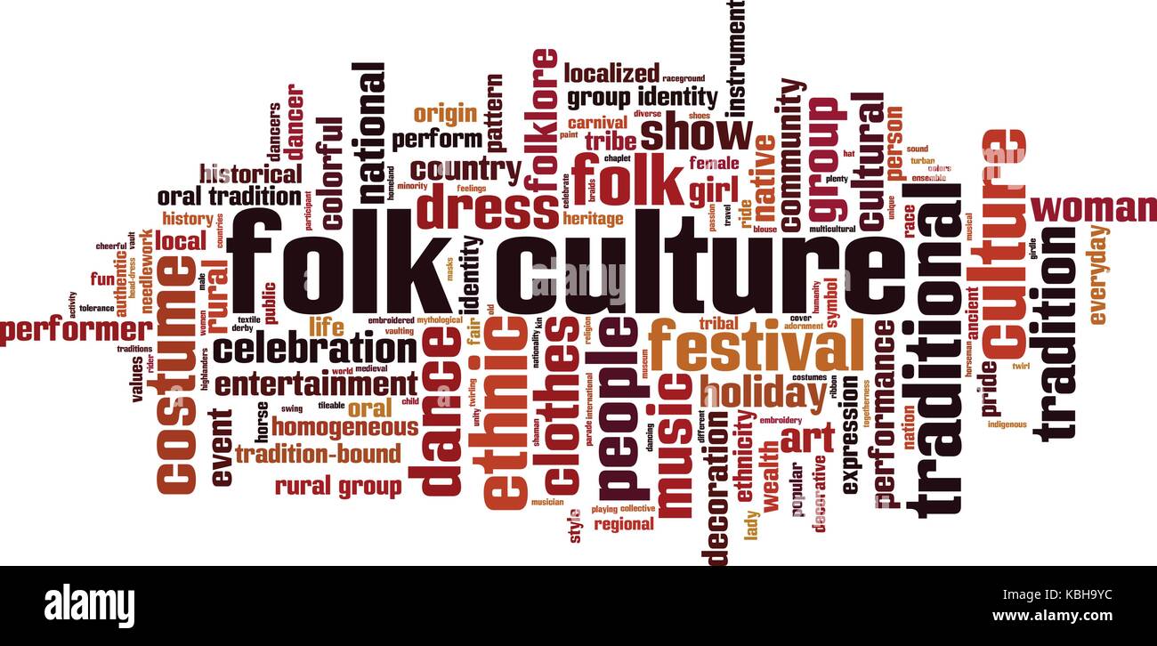 Folk culture word cloud concept. Vector illustration Stock Vector
