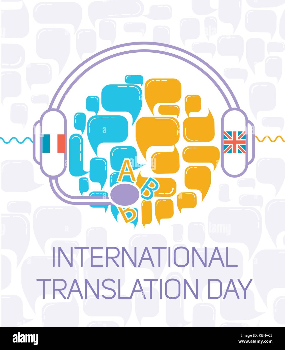 Greeting card. Holiday International Translation Day. Icon in the